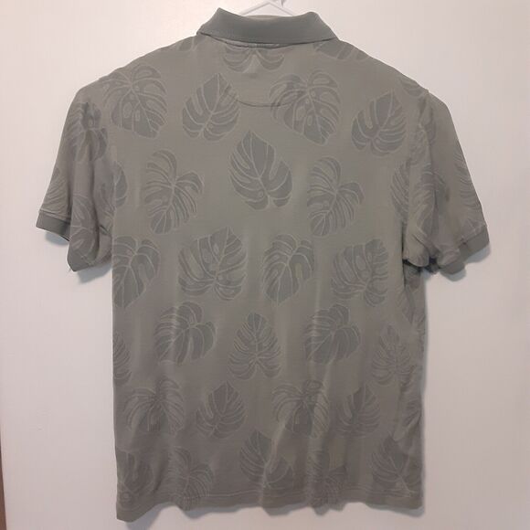 Caribbean Adult Mens L Gray Silk Blend Short Sleeve Polo Shirt Floral - Picture 5 of 7